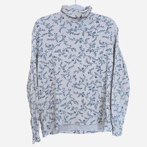 90s y2k cottagecore granola blue floral turtleneck